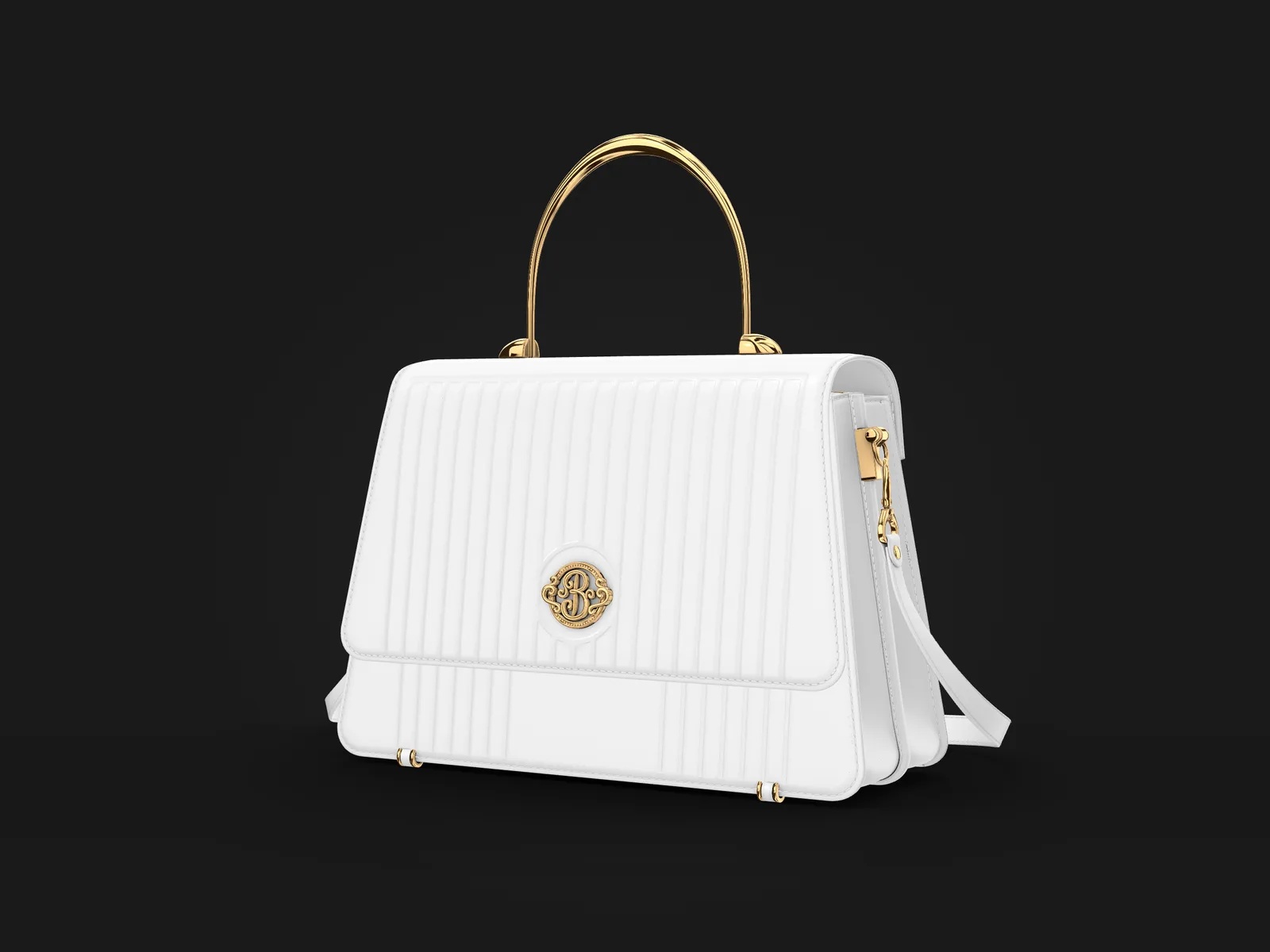 Artistica in white leather, quilted flap and gold monogram