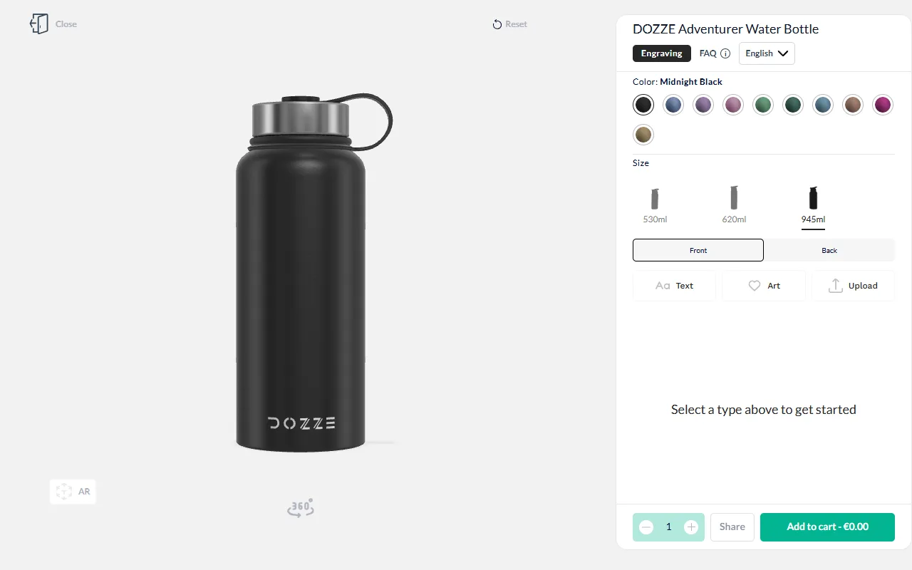 The Seeker tumbler configurator on the product page