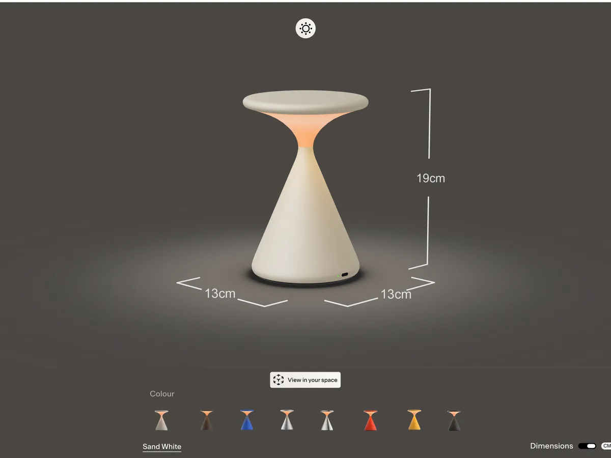 Dimensions read on the model, 19 by 13 by 13 centimetres